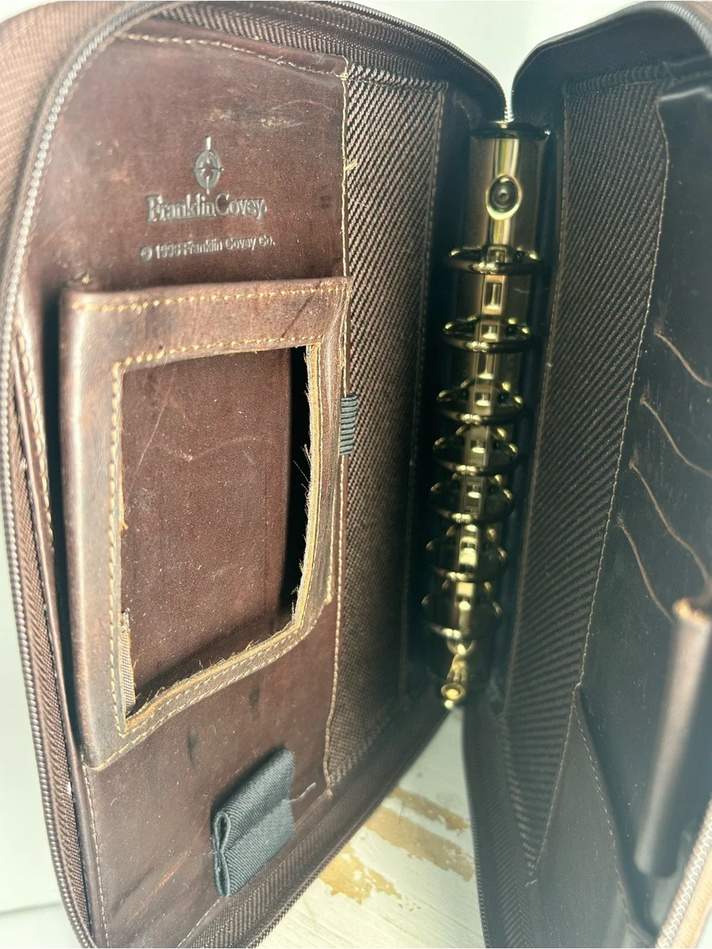 Franklin Covey Vintage Brown Leather Zip Portfolio Planner Binder Organizer 1995